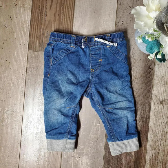 Baby Cat & Jack Blue Medium Wash Denim Jeans Joggers Size 6-9m EUC - Picture 1 of 14